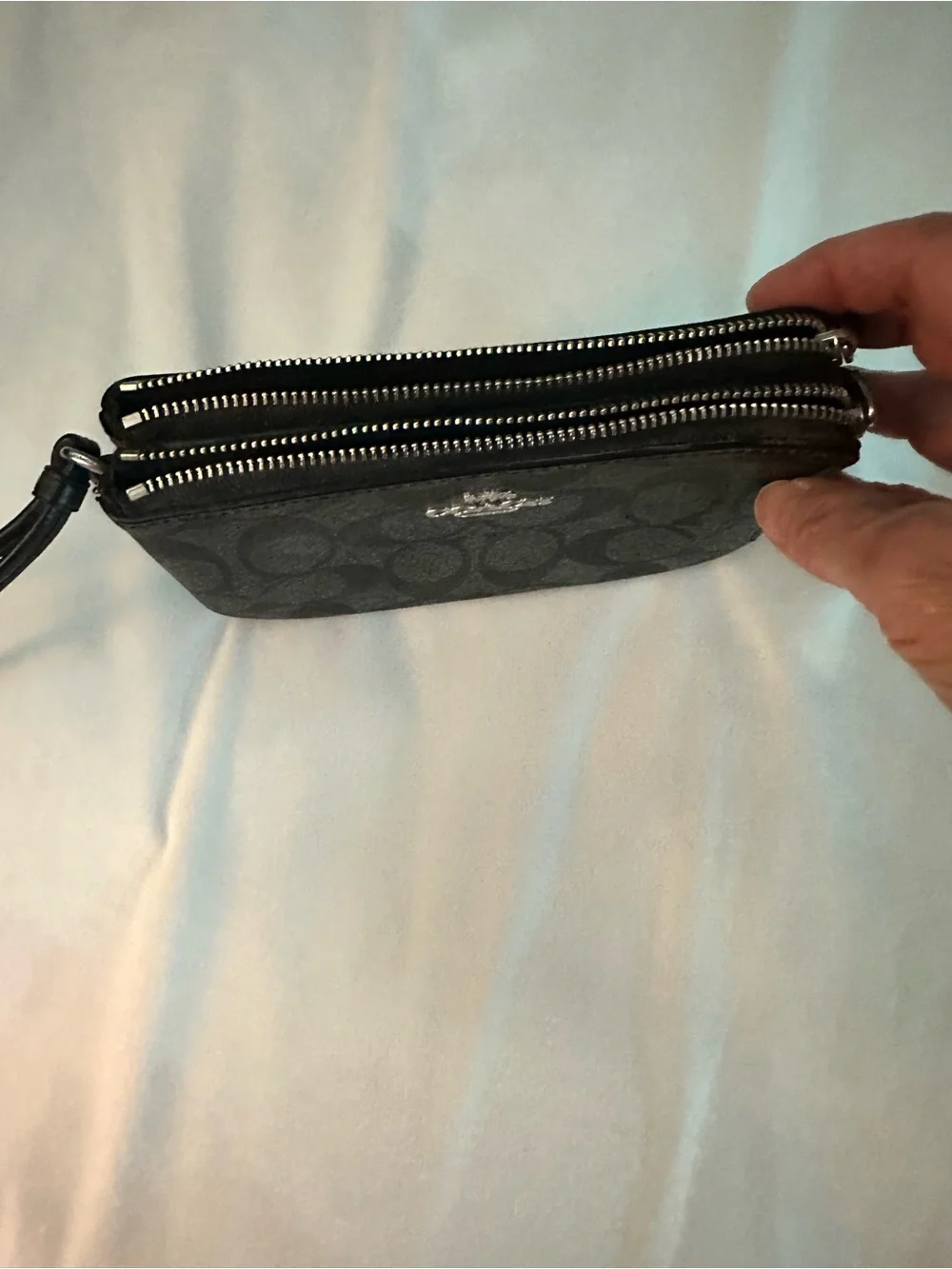 Coach Black Signature Double Zip Wristlet
